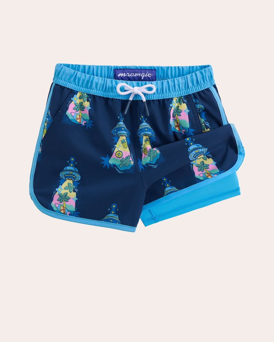Babyhug Swimming Trunk With Space Theme Print - Light Blue