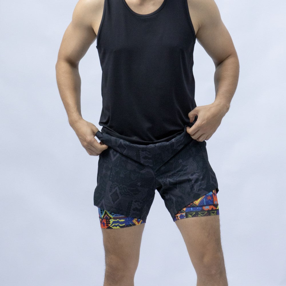 2in1StretchShortLinedBlackMayanGymShorts_3