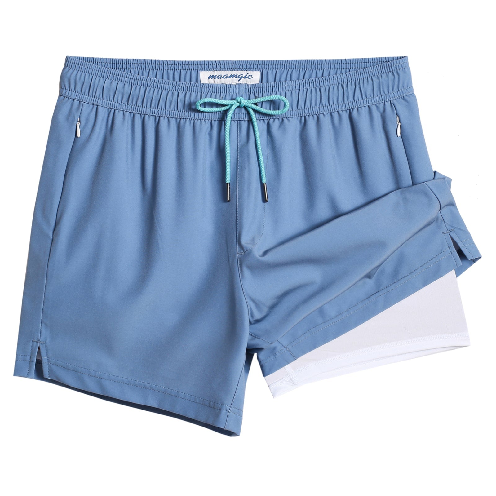 5.5 Inseam 2 in 1 Stretch Short Liner Blue White Swim Shorts