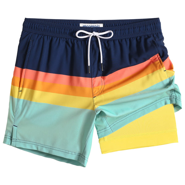 5.5 Inseam 2 in 1 Stretch Short Liner Strip Printed Swim Shorts