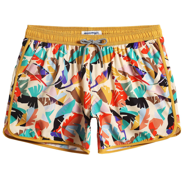 4.5 Inch Inseam Vintage Stretch Colored Feathers Swim Trunks