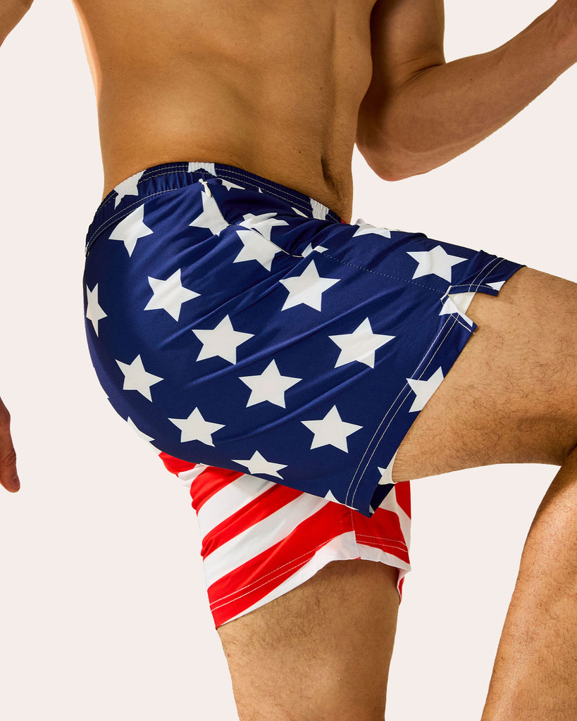 AmeriCool Flag Patriotic Swim Trunks, Red and Blue | Maamgic