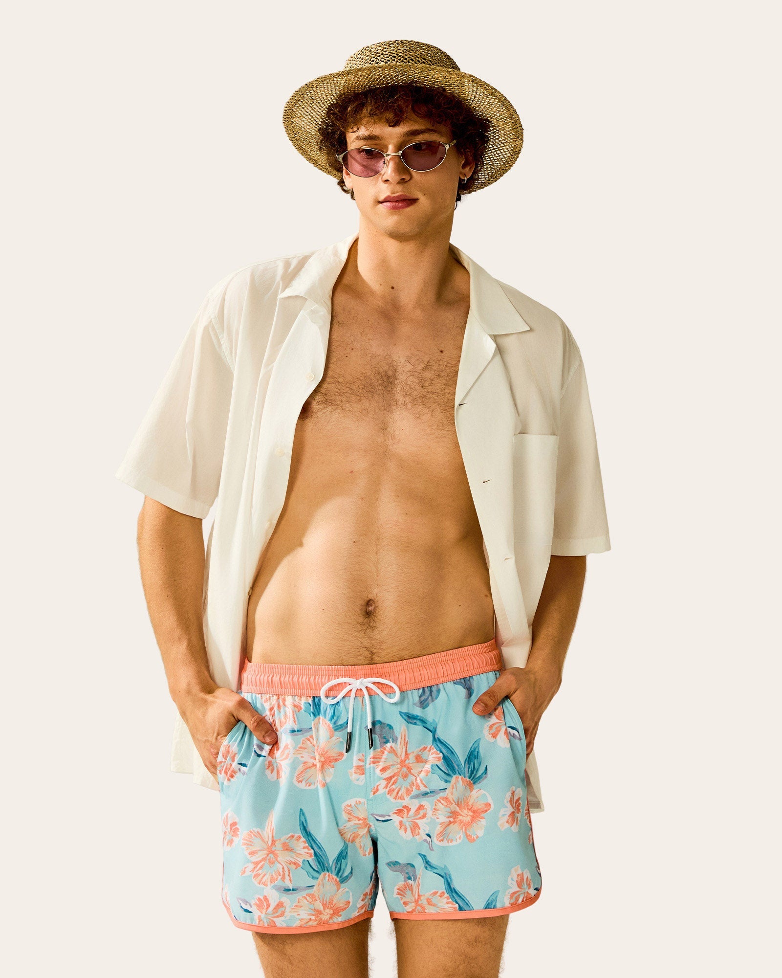 ChinoWaveII Pink Flowers Swim Trunks