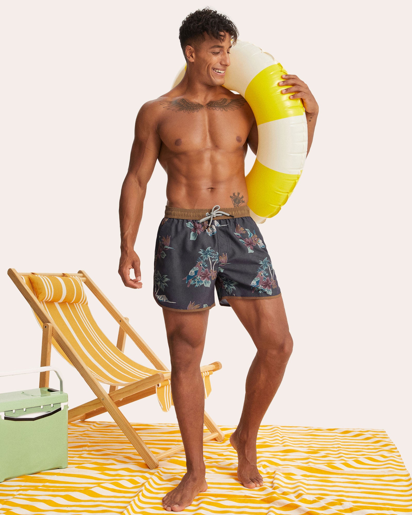 Men's ChinoWave Parrot Print Swim Trunks, Brown | Maamgic – maamgic