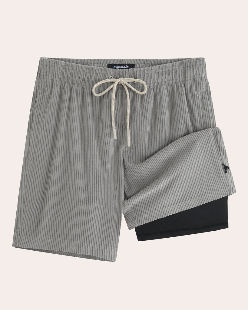 DailyCrod Casual Corduroy Shorts, Grey and Black | Maamgic
