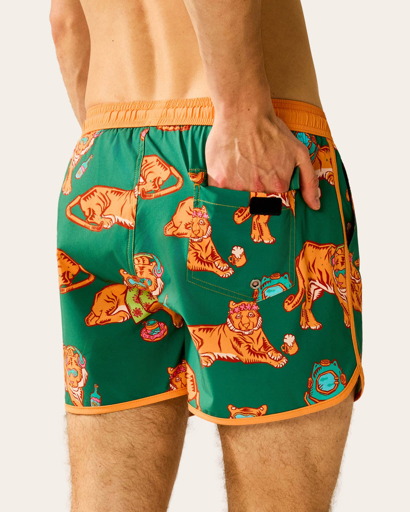 EastDreamII Tiger Swim Trunks, Green and Orange | Maamgic