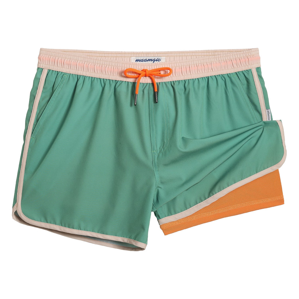 Maamgic-4.5Inseam2in1StretchShortLinerGreenOrangeSwimShorts_4