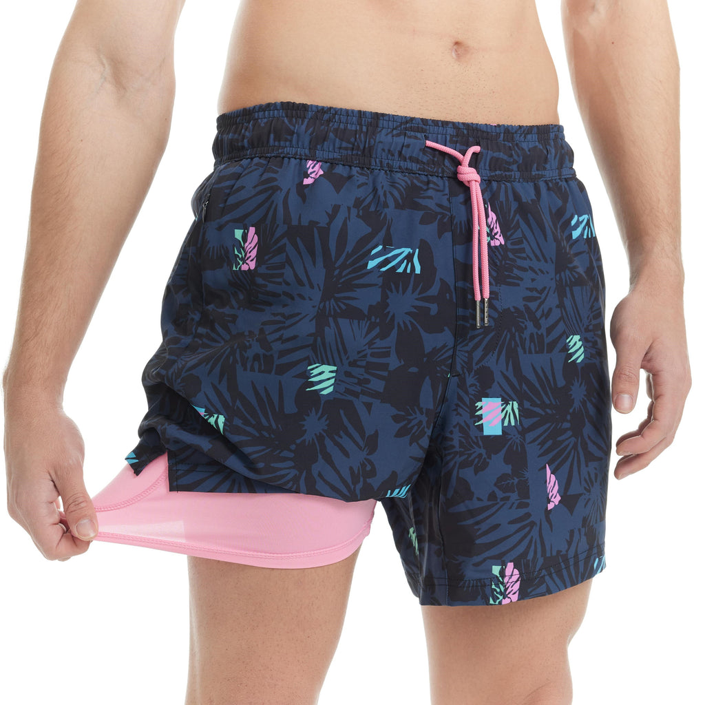 Maamgic2in1StretchShortLinerBlackPinkSwimShorts-1