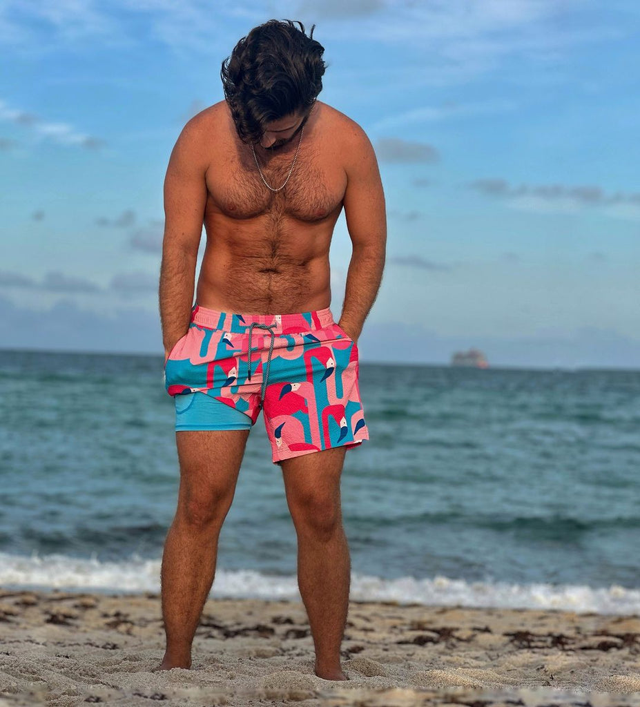 Maamgic5.5Inseam2in1SeersuckerShortLinerFlamingoPinkSwimShorts