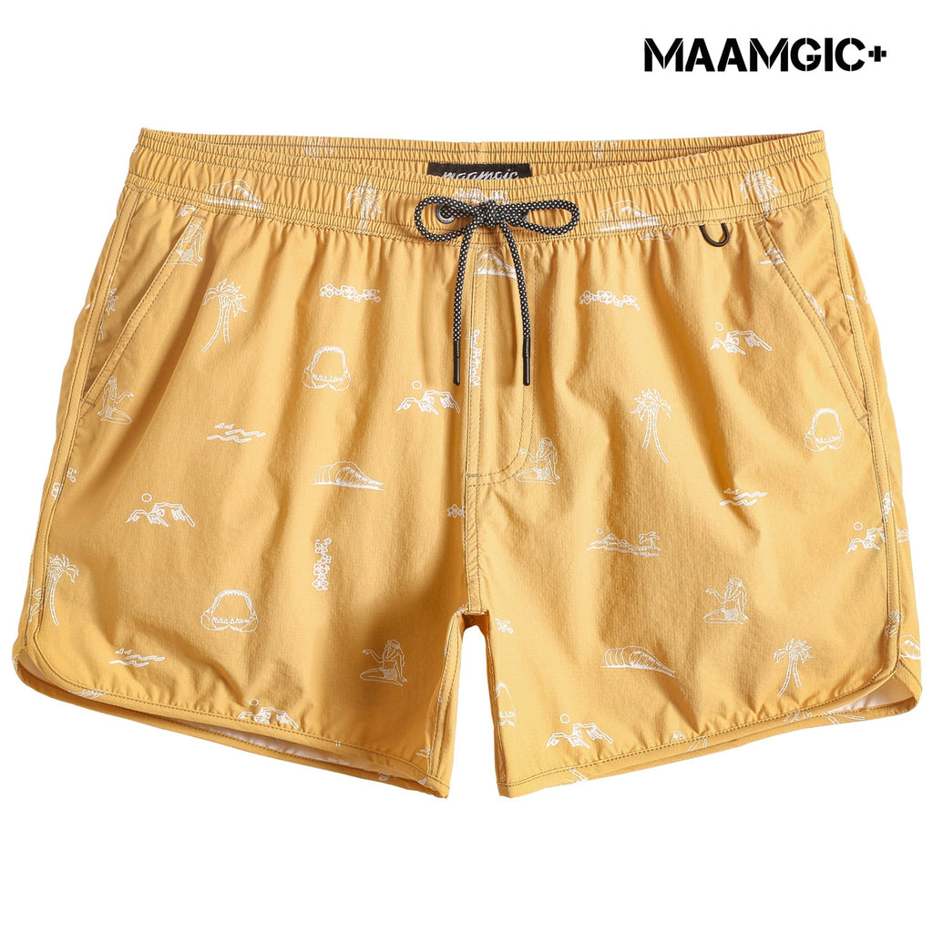 Maamgic_4-5-inch-vintage-print-elastic-ripstop-nylon-swim-trunks-yellow