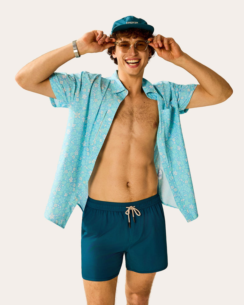 SunPop Short Liner Swim Trunks, Navy Blue and Beige | Maamgic
