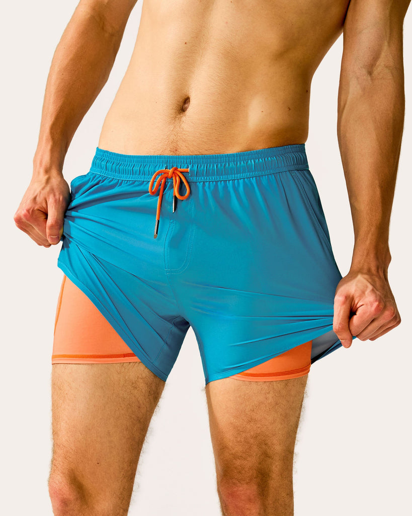 SunPop Short Liner Swim Trunks, Blue and Orange | Maamgic