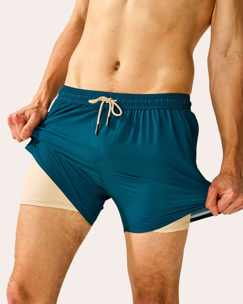 SunPop Short Liner Swim Trunks, Navy Blue and Beige | Maamgic