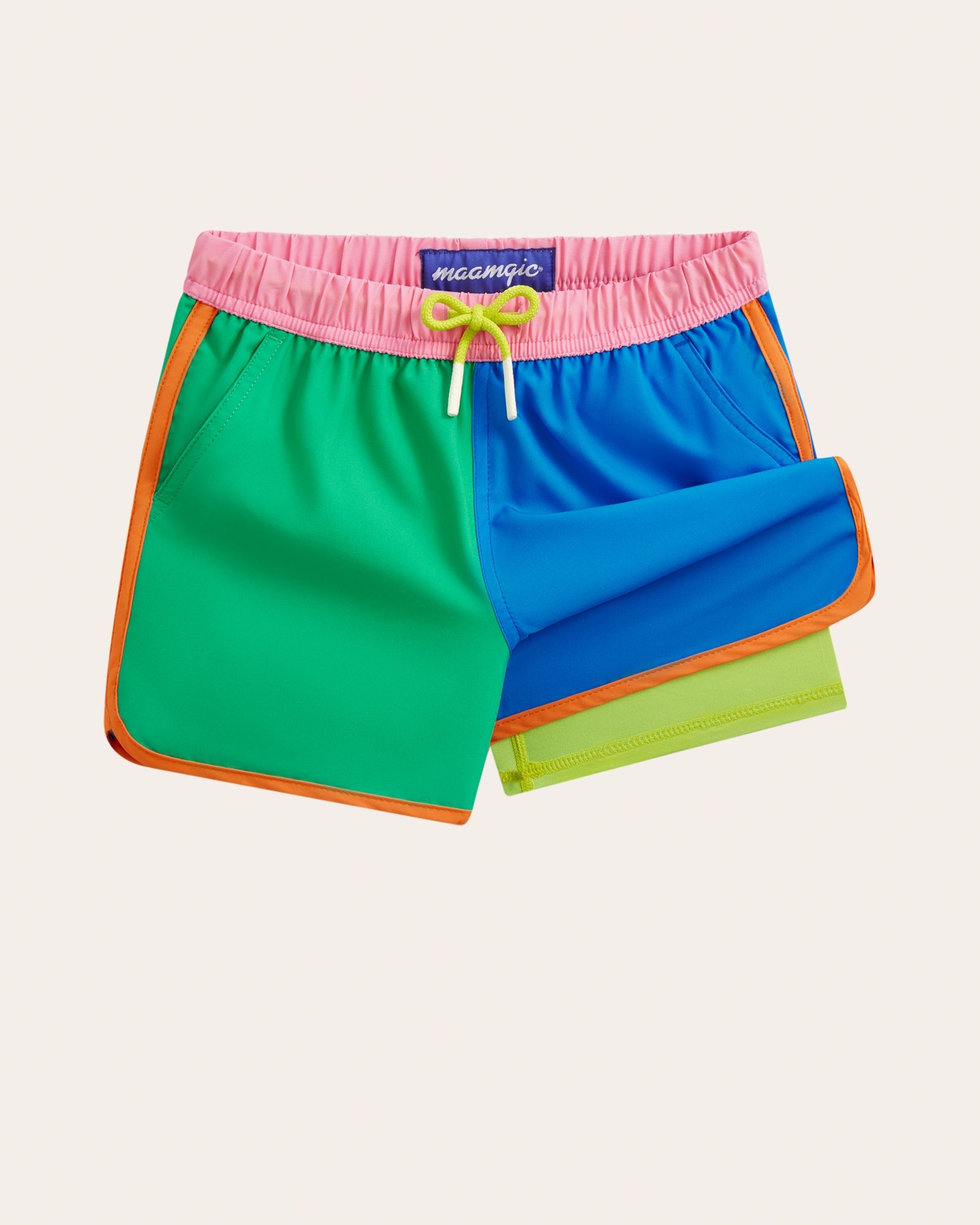 Retro 70s Kids Color Block Swim Trunks