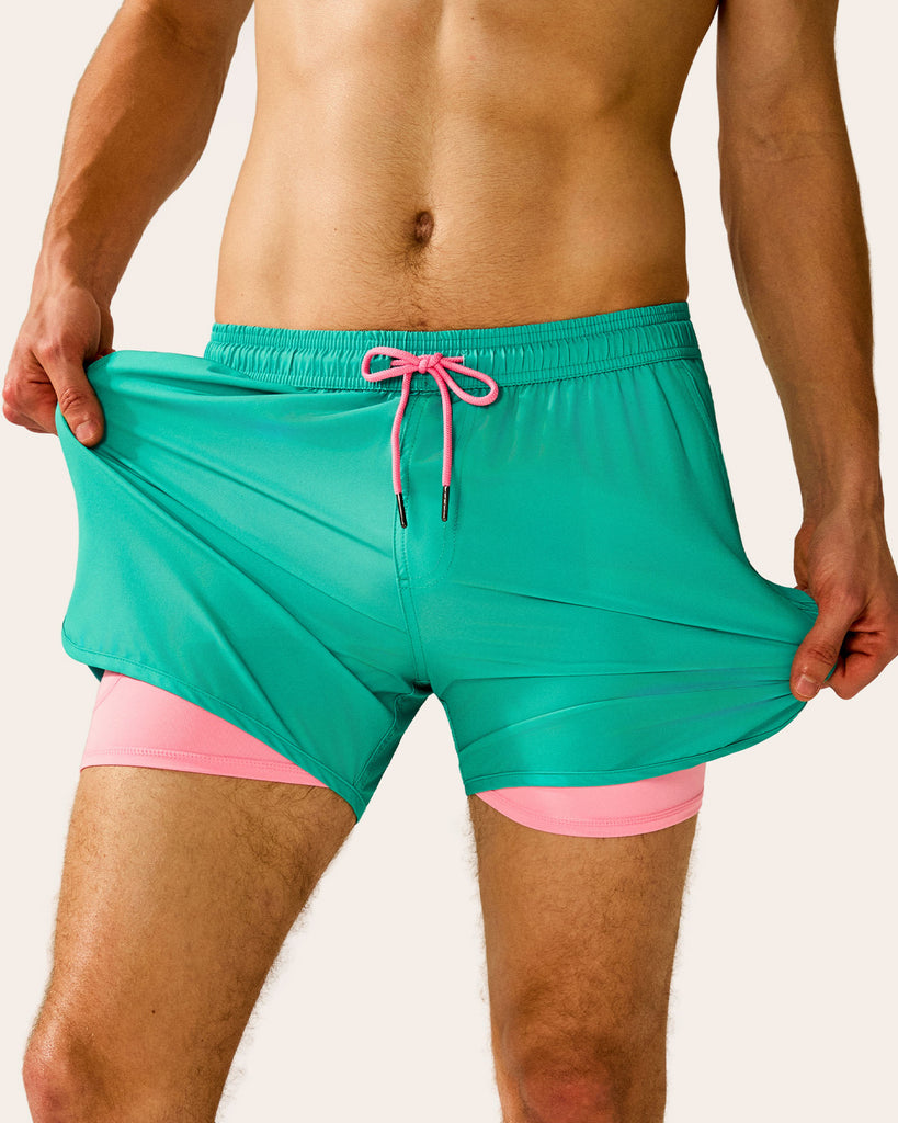 SunPop Short Liner Swim Trunks, Blue and Pink | Maamgic