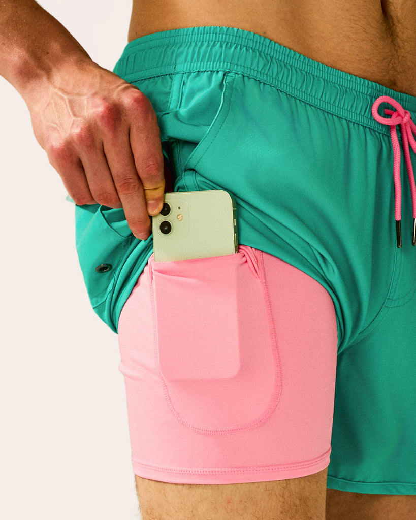 SunPop Short Liner Swim Trunks, Blue and Pink | Maamgic