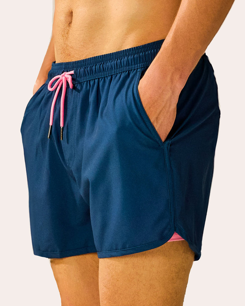 SunPop Short Liner Swim Trunks, Navy and Pink | Maamgic