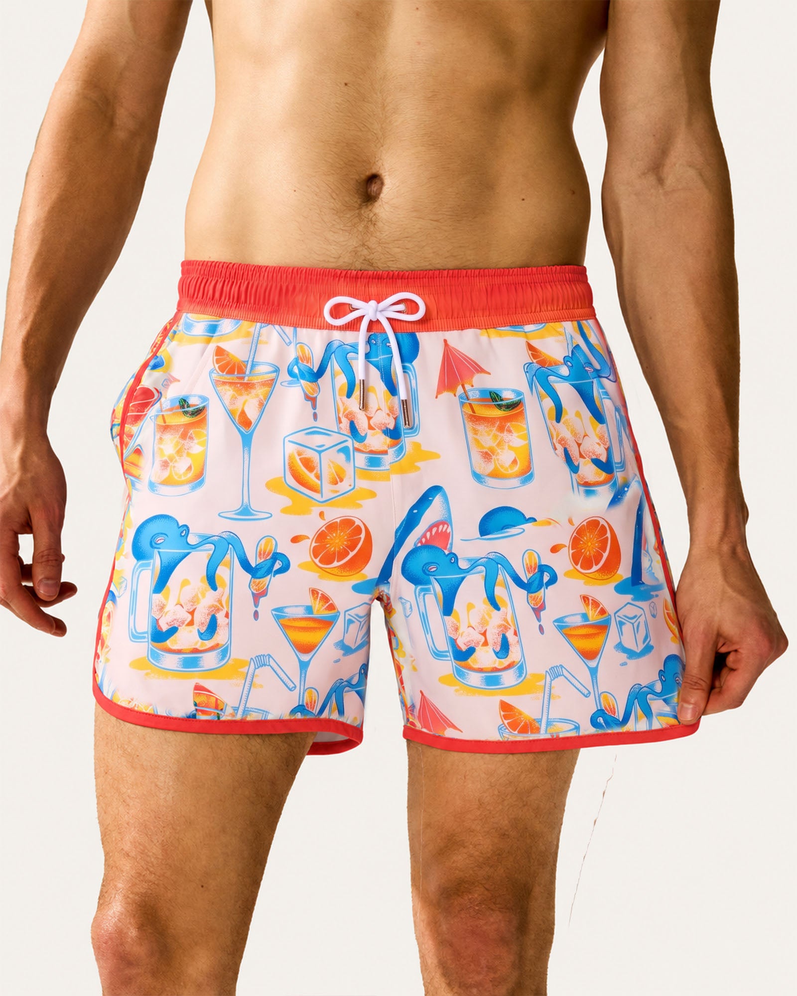 Vacay Cocktail Print Swim Trunks