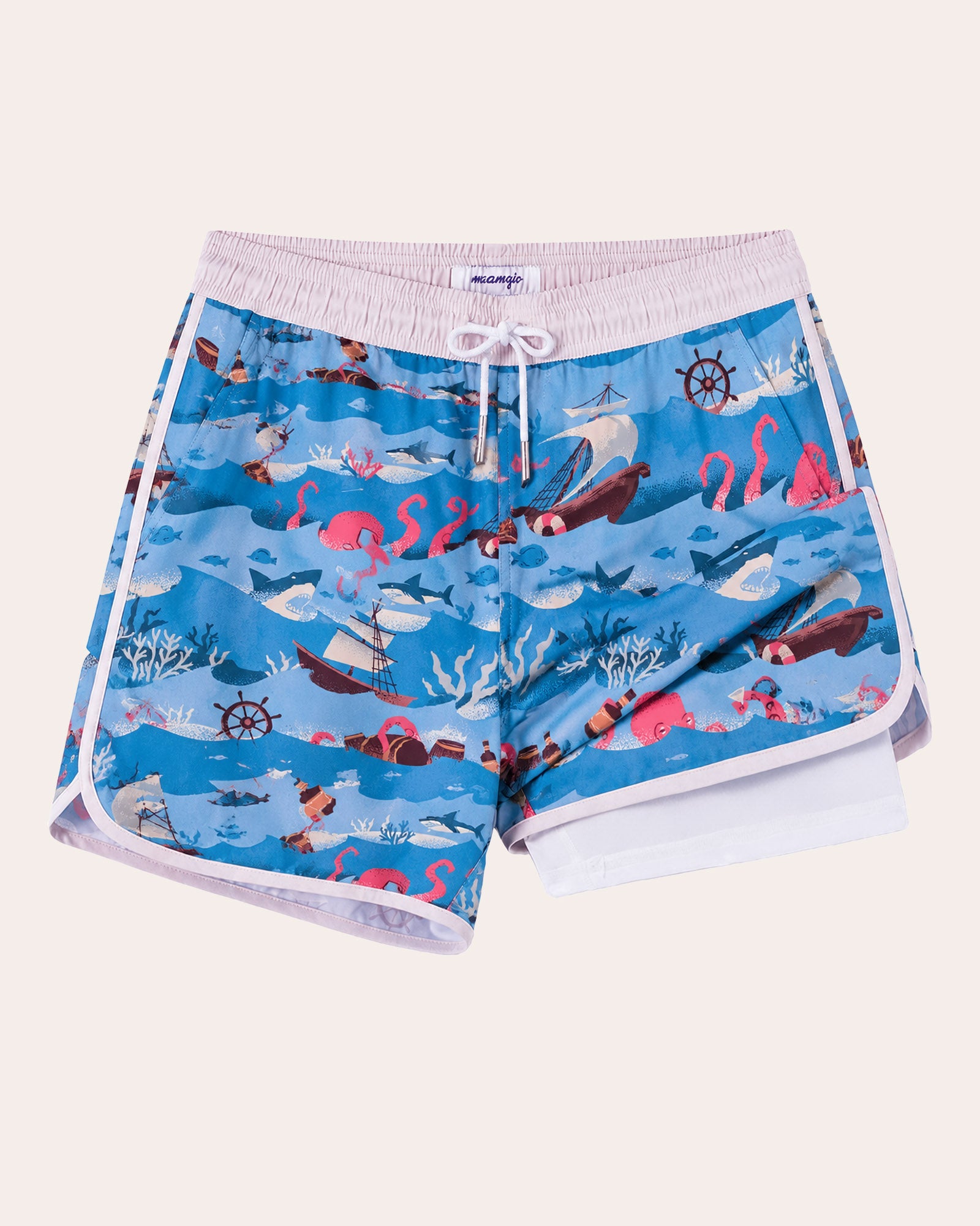 Vacay Shark Print Swim Trunks