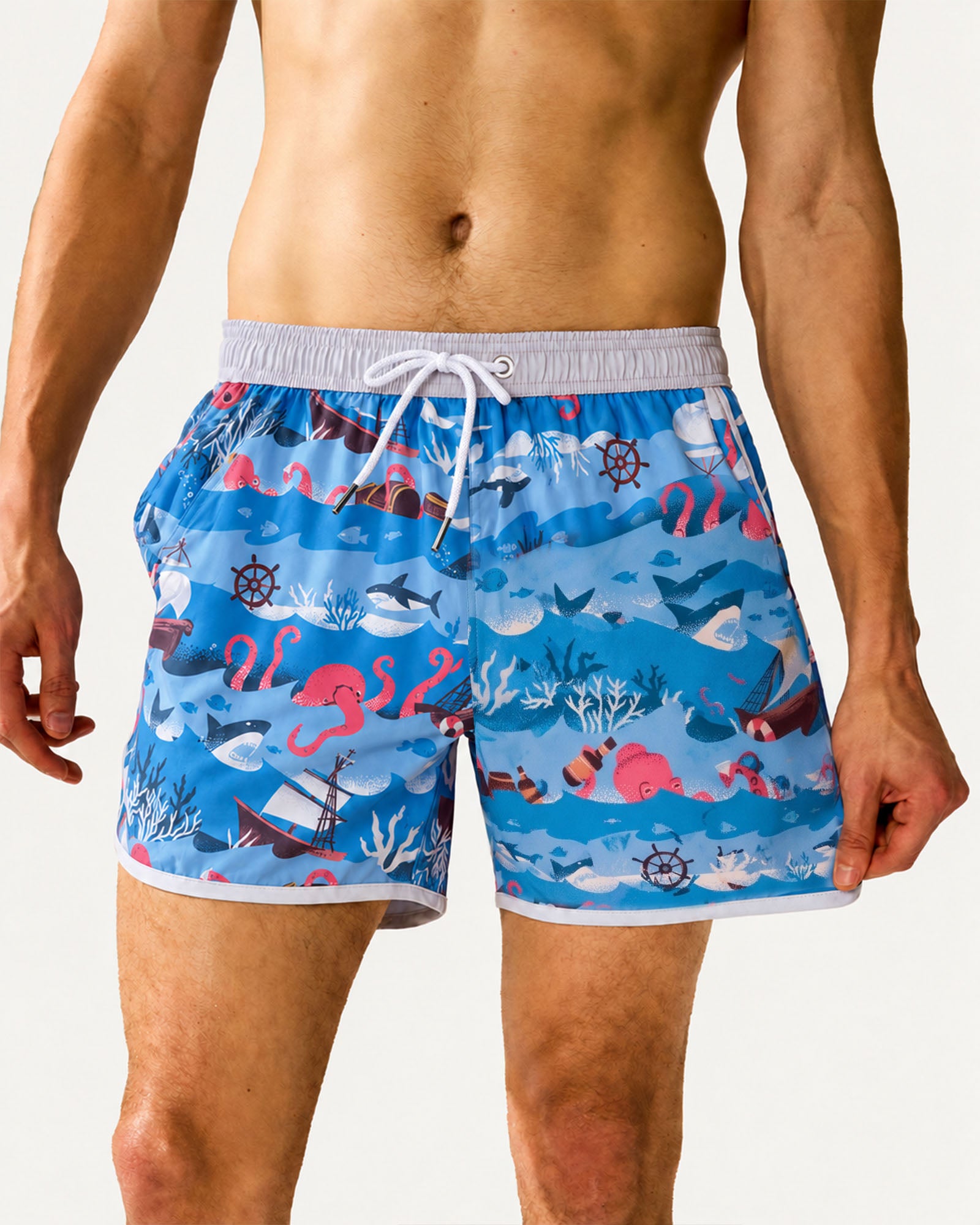 Vacay Shark Print Swim Trunks