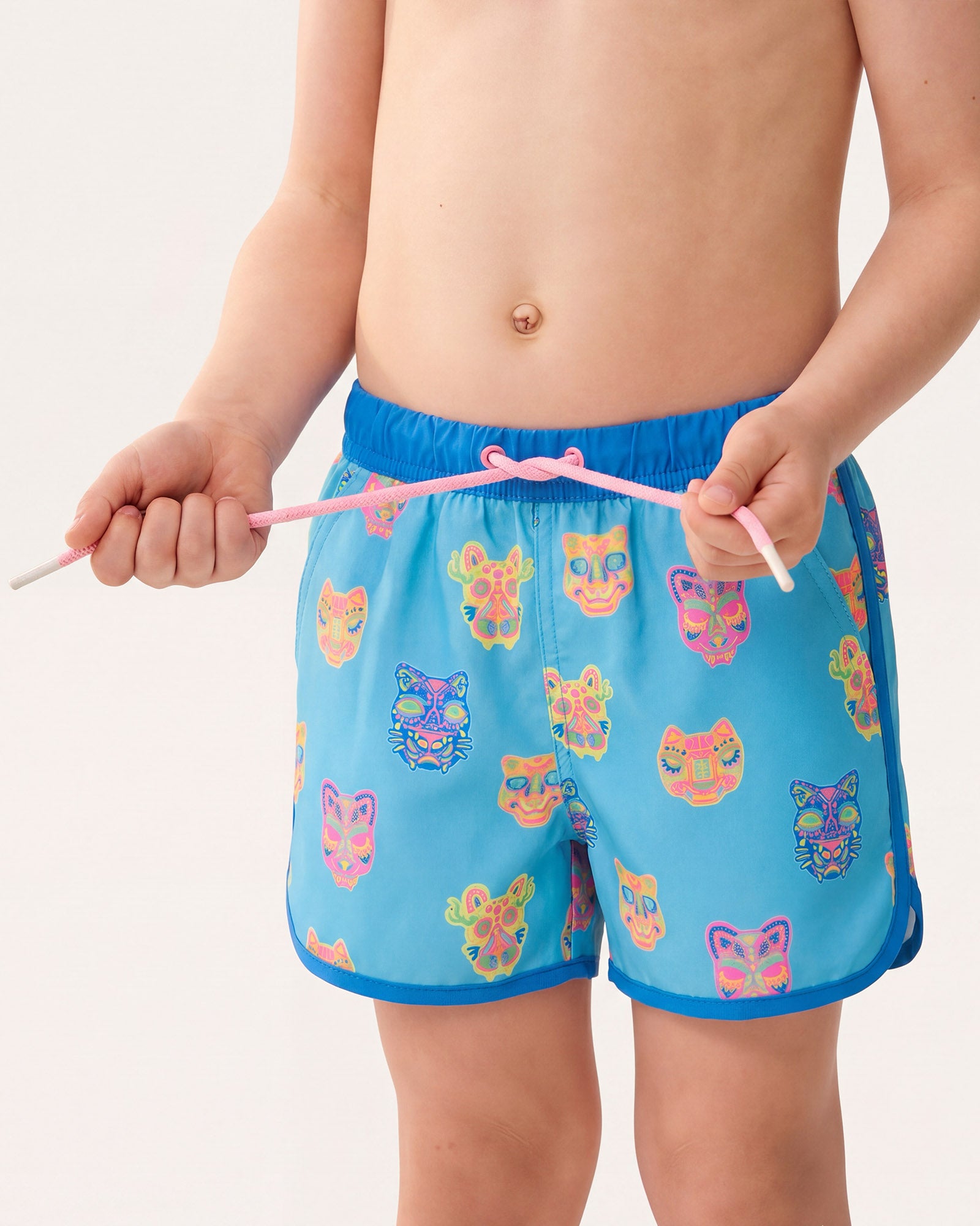 WildWave Kids Cat Swim Trunks, Teal and Pink | Maamgic