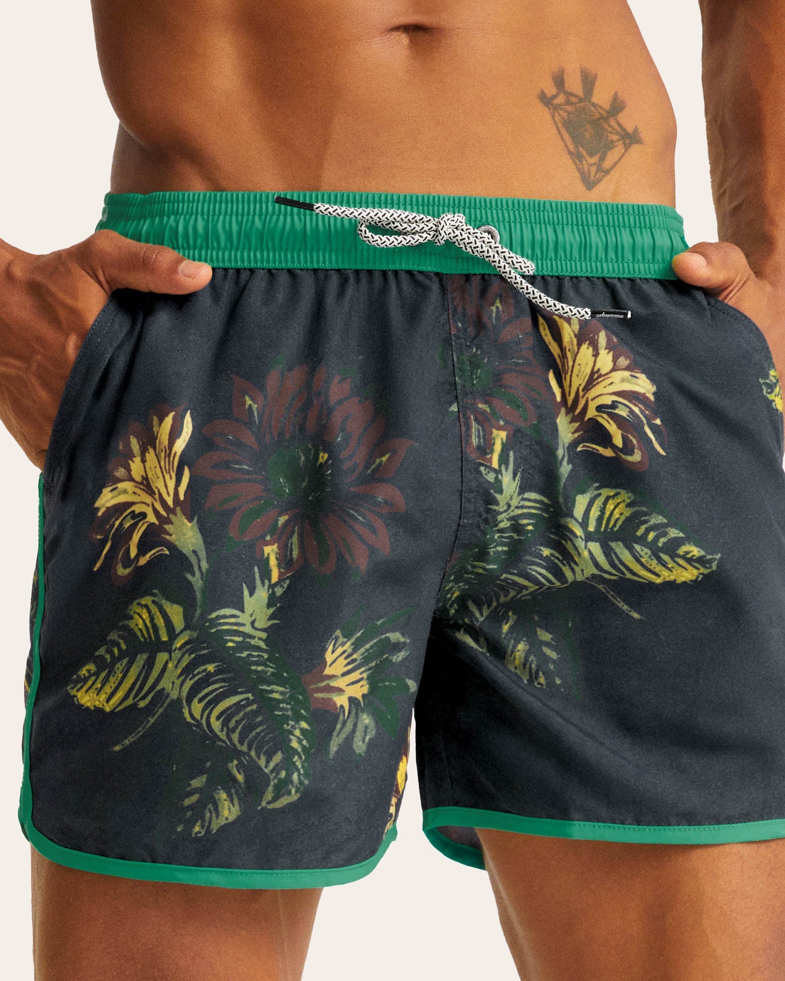 ChinoWave Vintage Floral Swim Shorts, Green | Maamgic