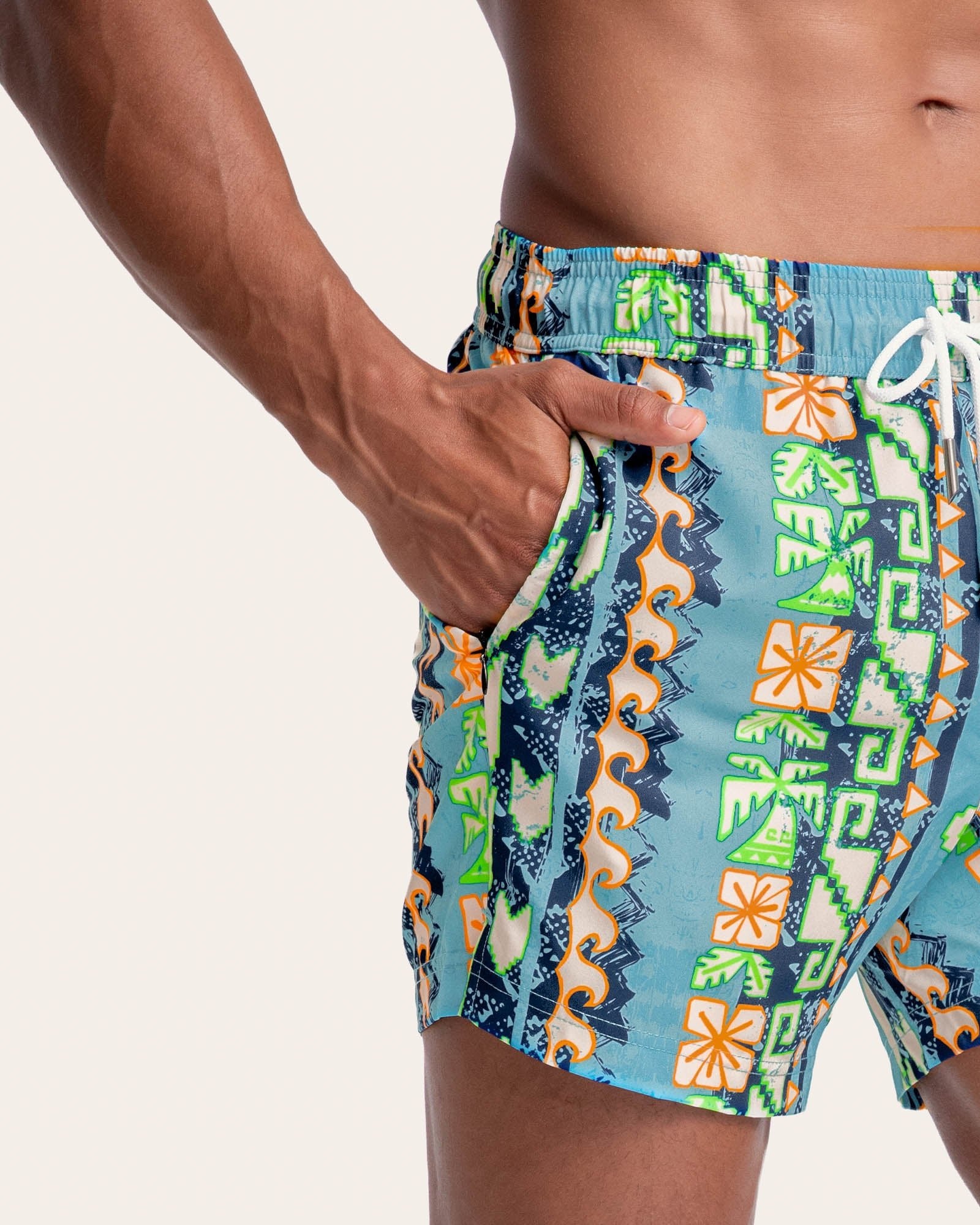 EpochEcho Tropical Aztec Fusion Swim Trunks, Tropical Green | Maamgic