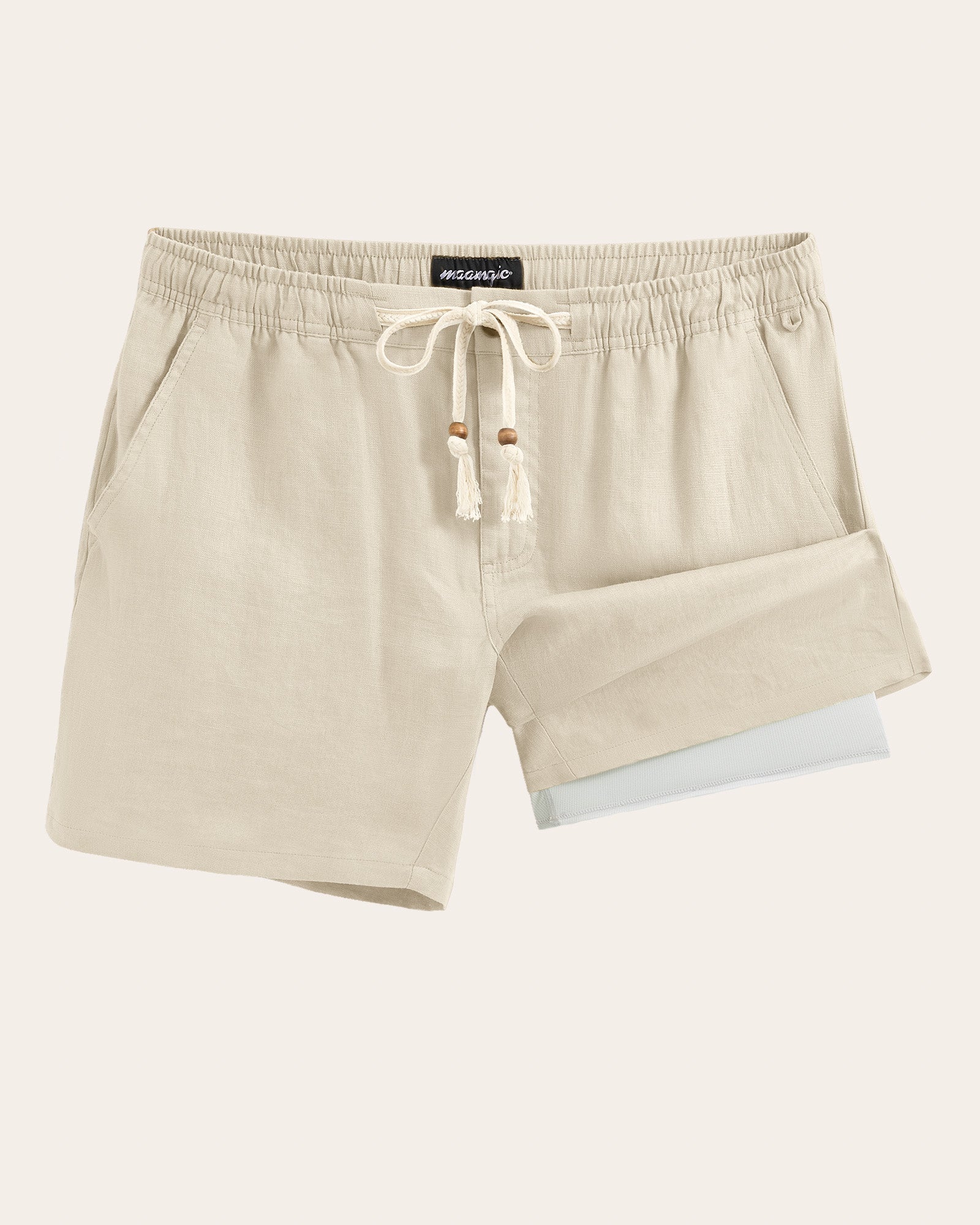 Linenova Breathable Linen Shorts, Khaki and White | Maamgic – maamgic