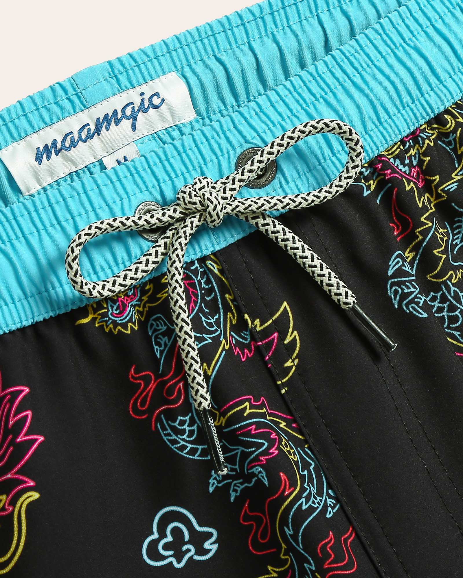 Lucky Fauna II Neon Dragon Swim Trunks, Black | Maamgic