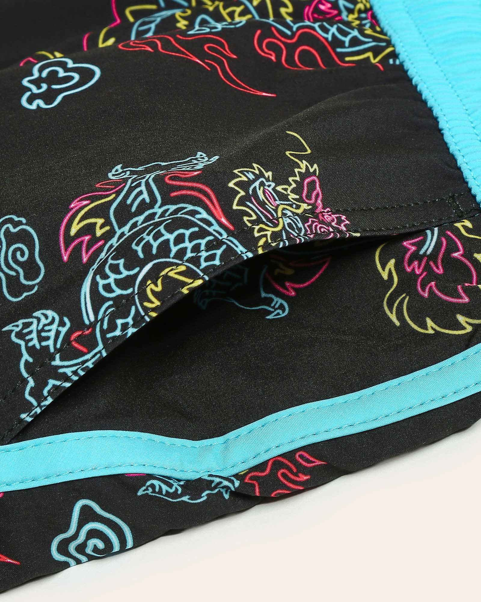 Lucky Fauna II Neon Dragon Swim Trunks, Black | Maamgic