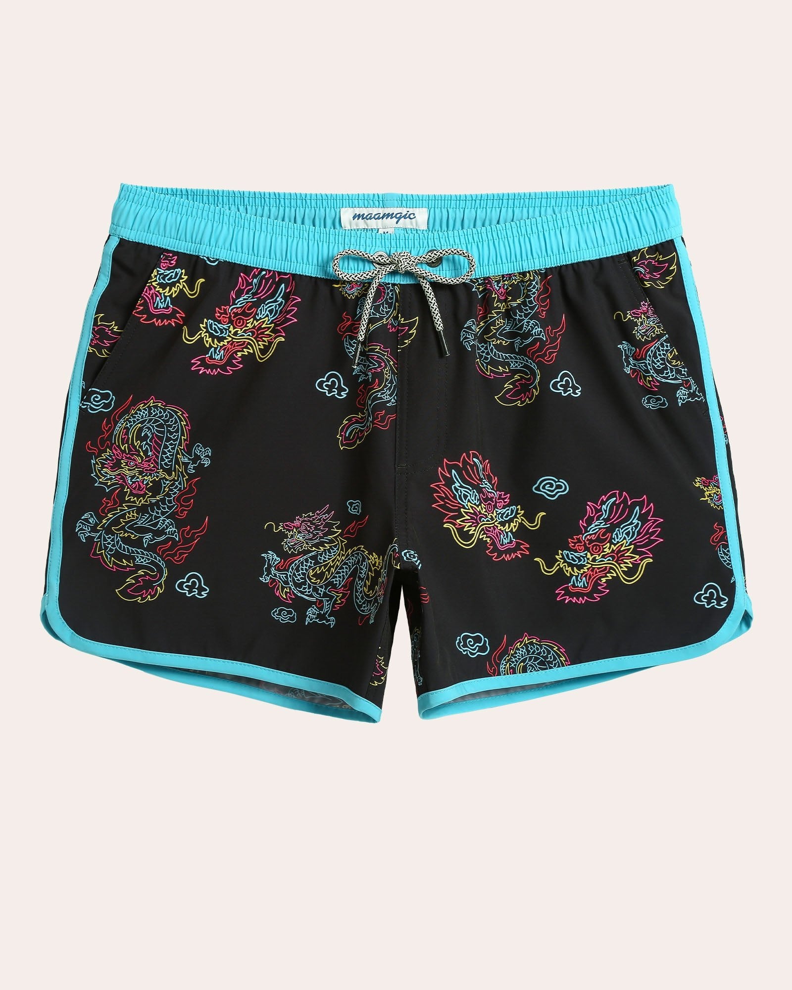 Lucky Fauna II Neon Dragon Swim Trunks, Black | Maamgic
