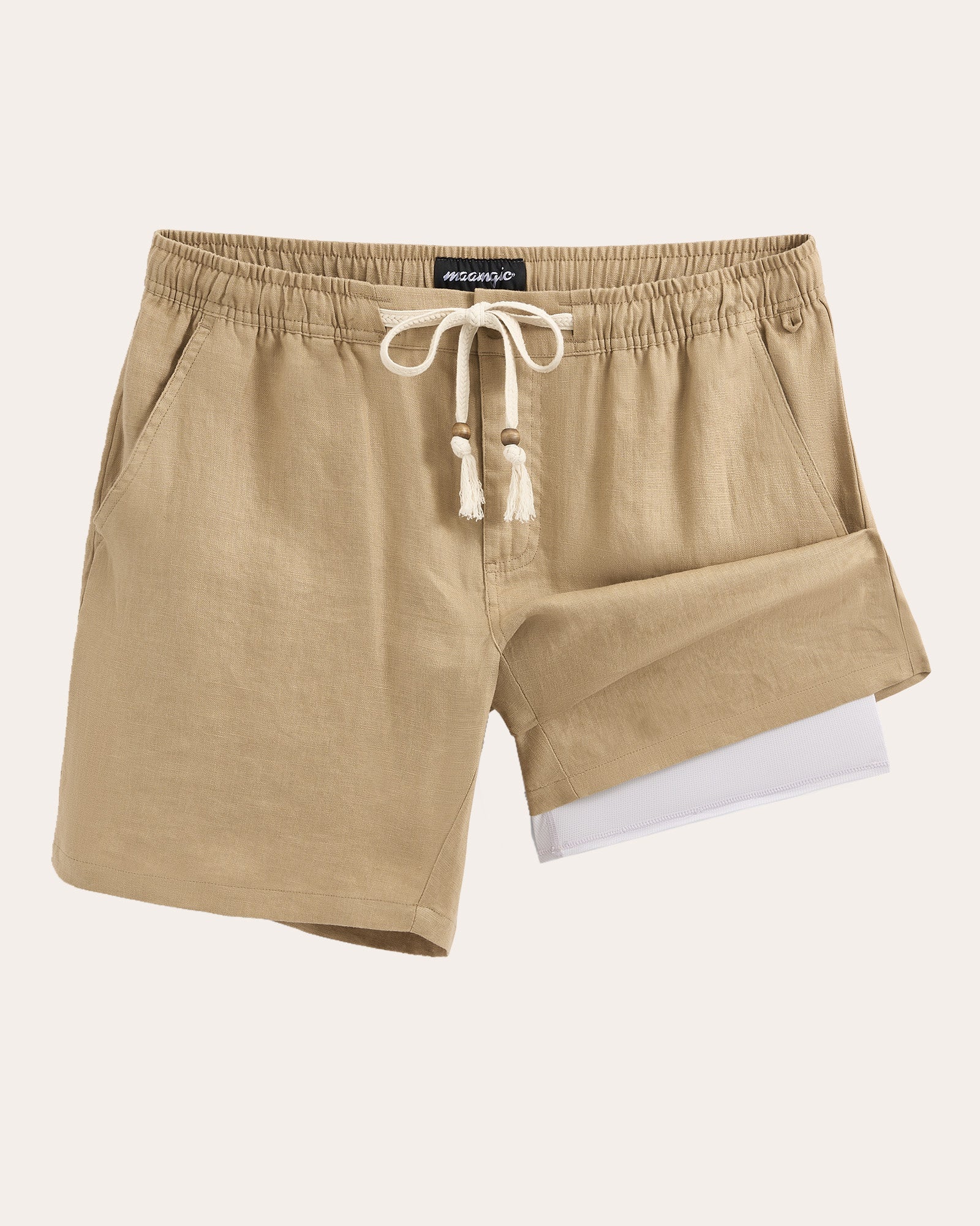PureLoom 7 inch Linen Shorts，Khaki and Gray| Maamgic