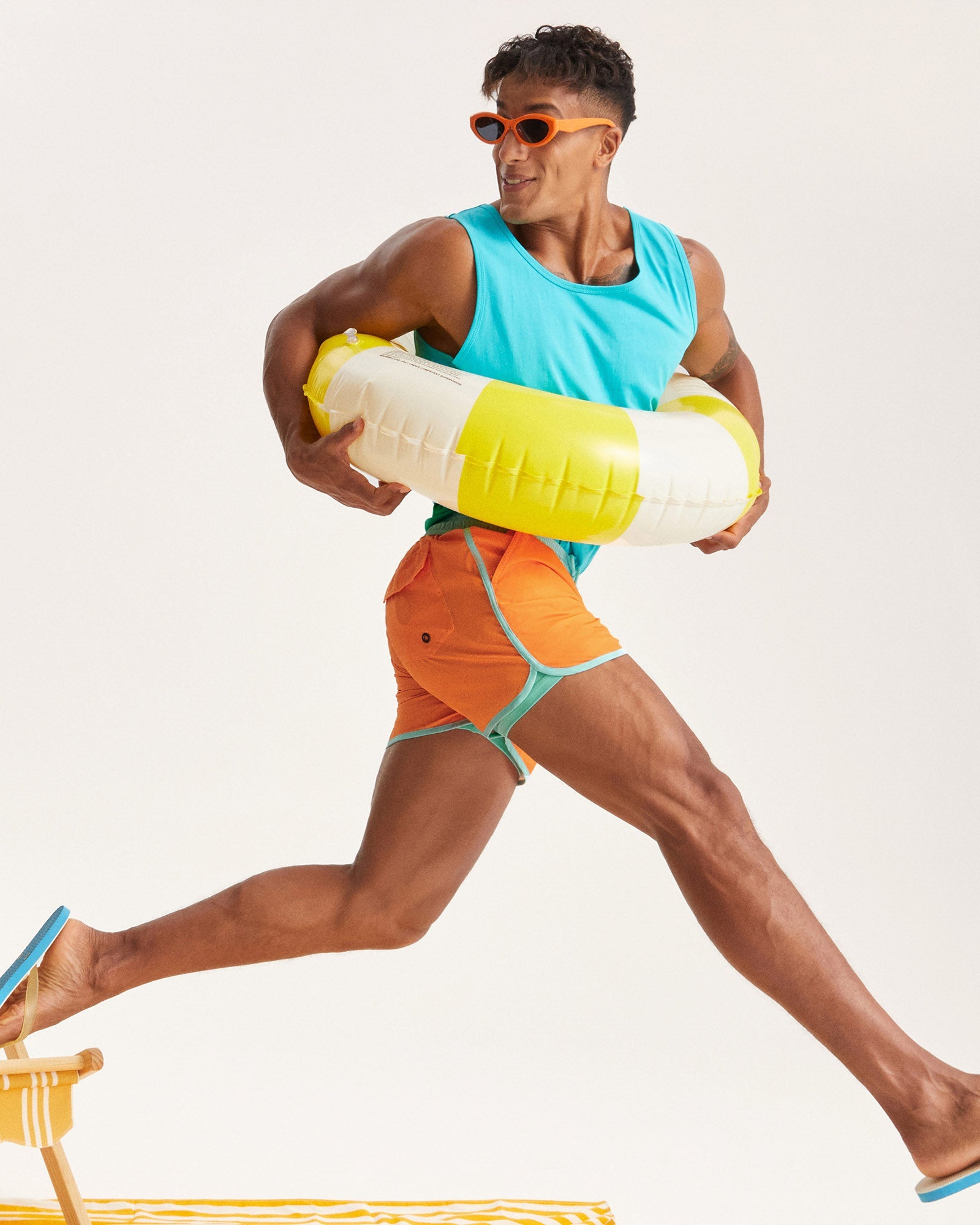 Retro 70s Comfy Swim Trunks,Orange And Blue| Maamgic
