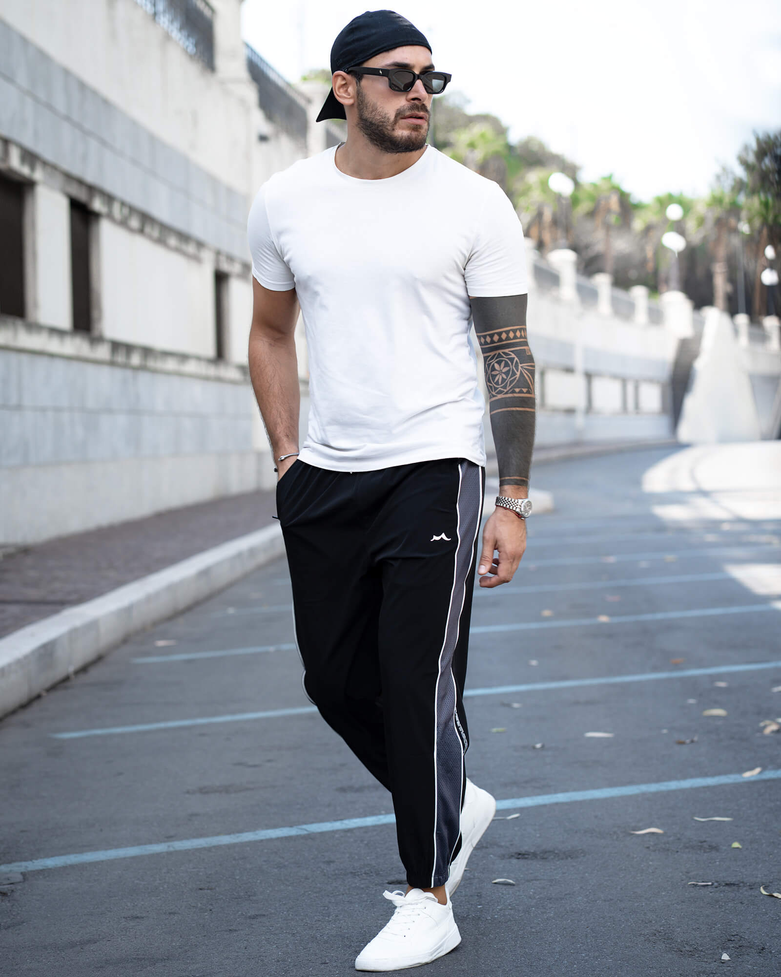 Retro 70s Striped Track Pants, Black | Maamgic
