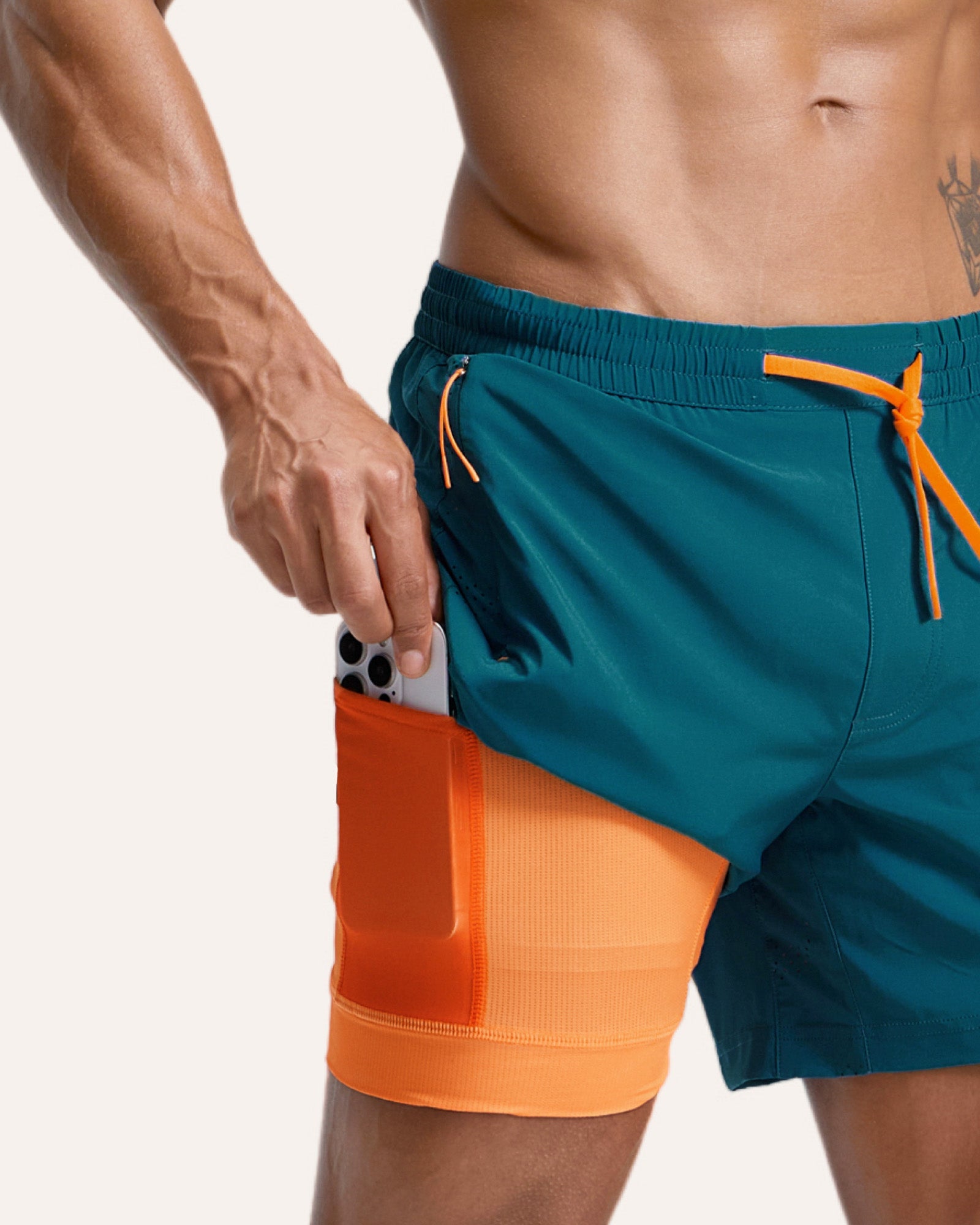 SplashyMix Ultra-light Gym Shorts, Green And Orange | Maamgic