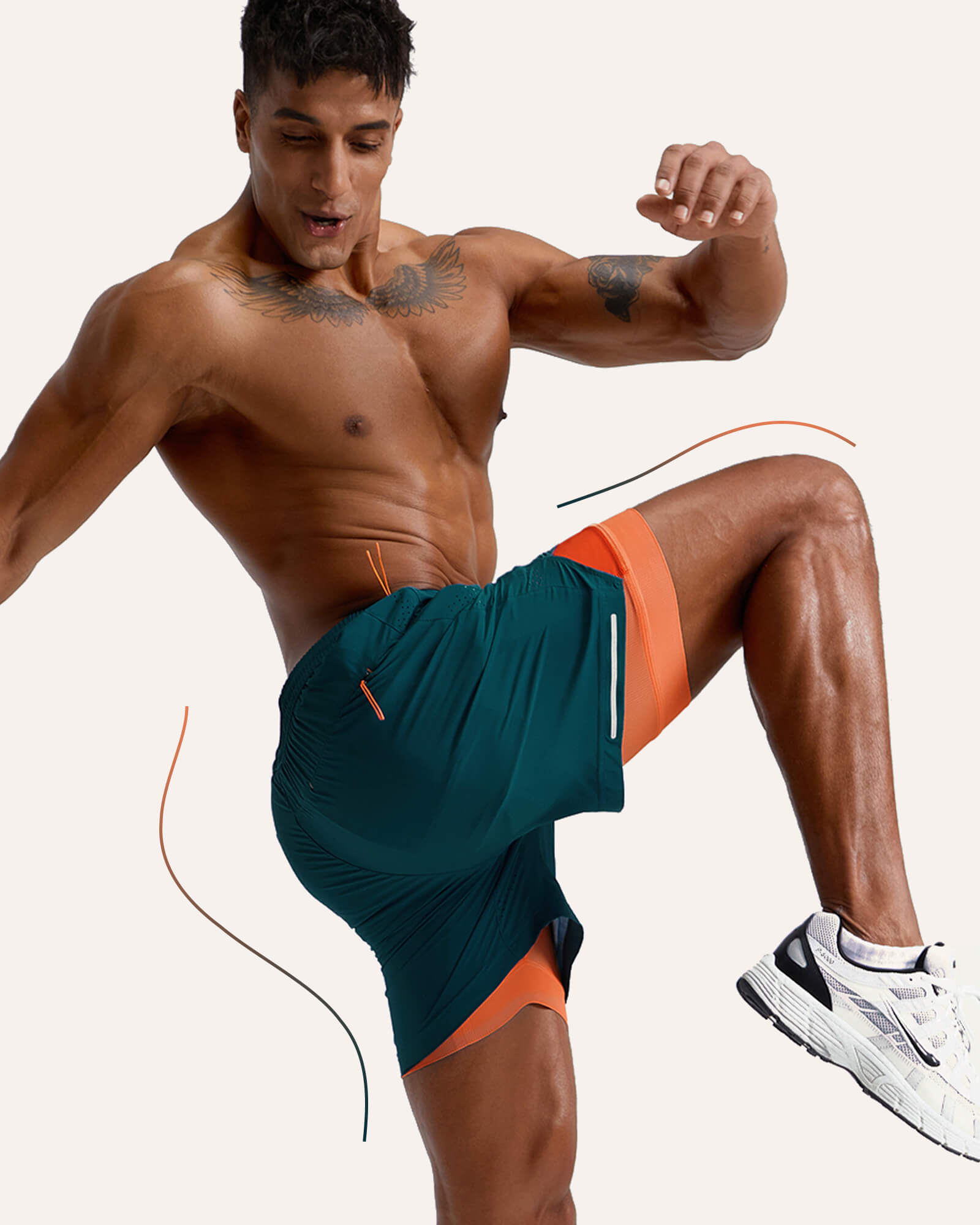 SplashyMix Ultra-light Gym Shorts, Green And Orange | Maamgic