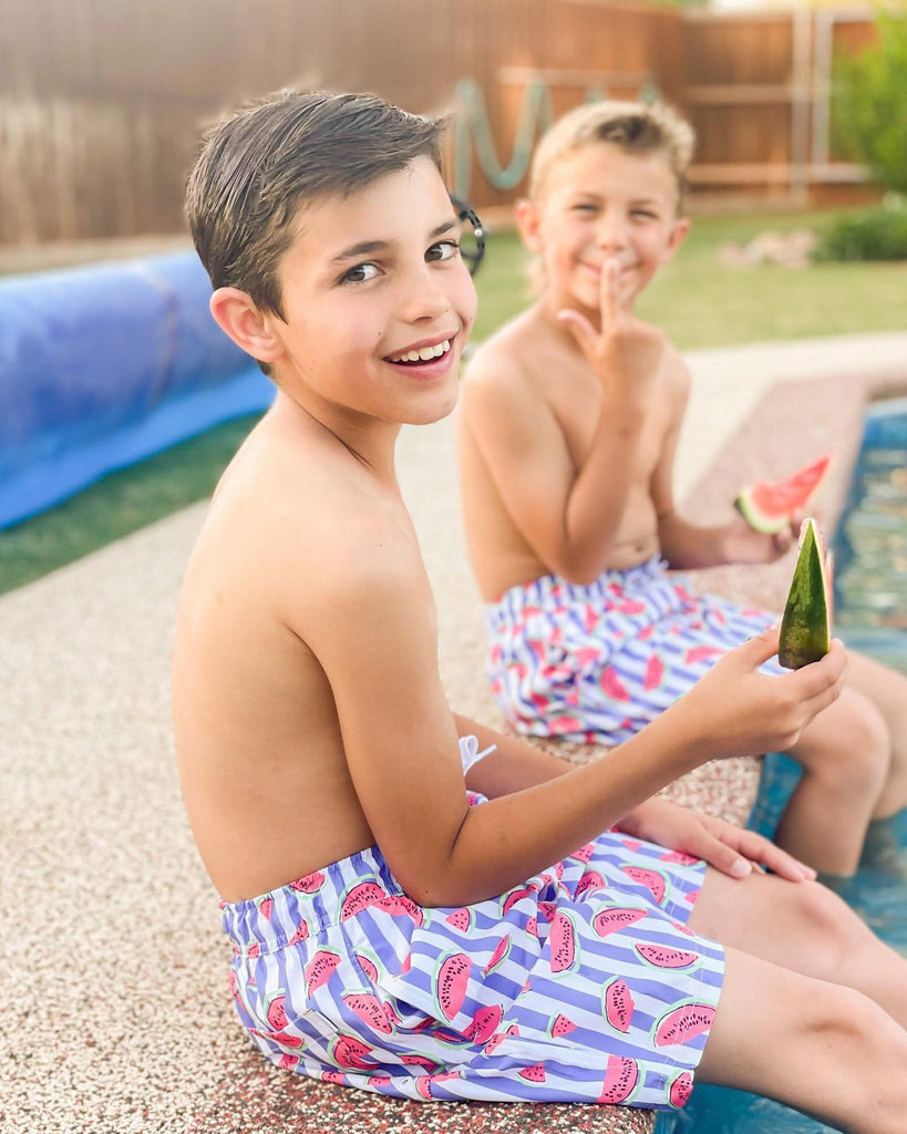 SummerJoy Kids Striped Watermelon Swim Trunks