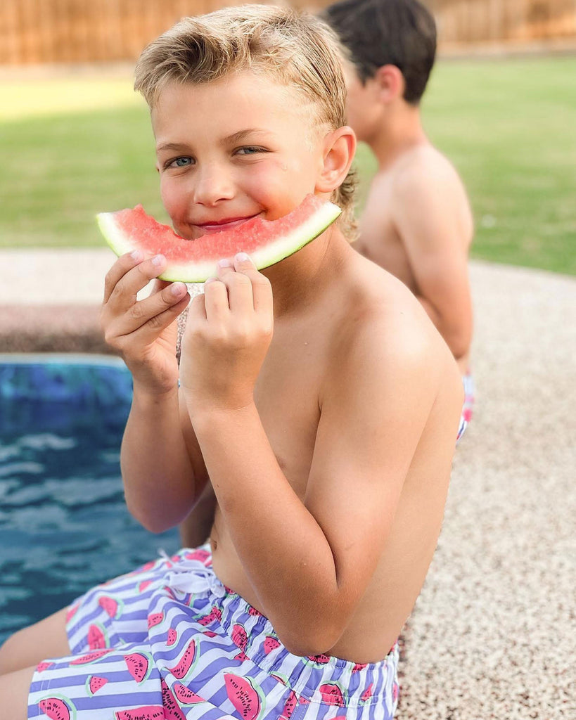 SummerJoy Kids Striped Watermelon Swim Trunks