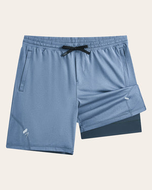 Quick dry recycled material blue 2-in-1 gym short
