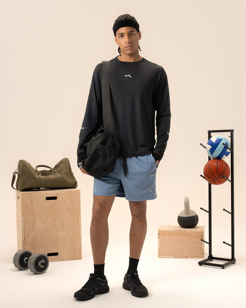 Man black long sleeve shirt for a morning run or cool commute