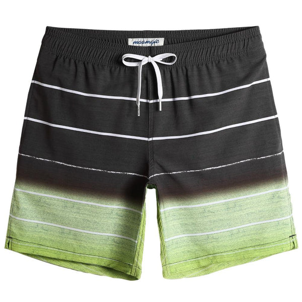 7 Inch Inseam Stretch  Gray Green Stripe Swim Trunks