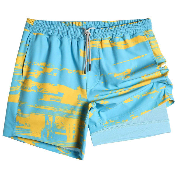 2 in 1 Stretch 5 Inch Short Lined Sea Sunset Gym Shorts - maamgic