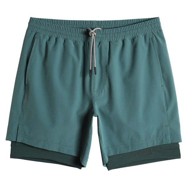 2 in 1 Stretch Long Lined Dark Green Gym Shorts