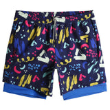 2 in 1 Stretch Long Lined Geometric Doodle Gym Shorts