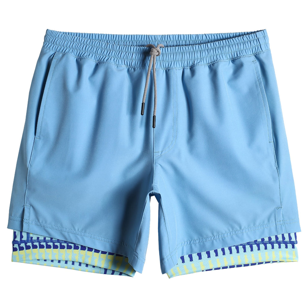 2-in-1 Stretch Long Lined Light Blue Gym Shorts – maamgic