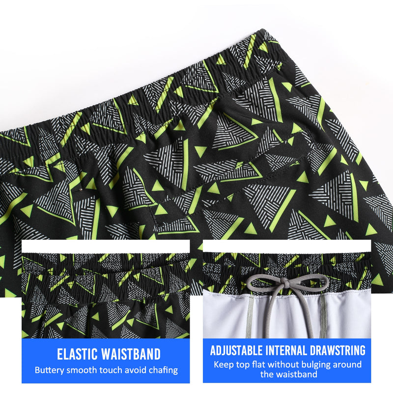 2 in 1 Stretch Long Lined Pyramid Black Gym Shorts