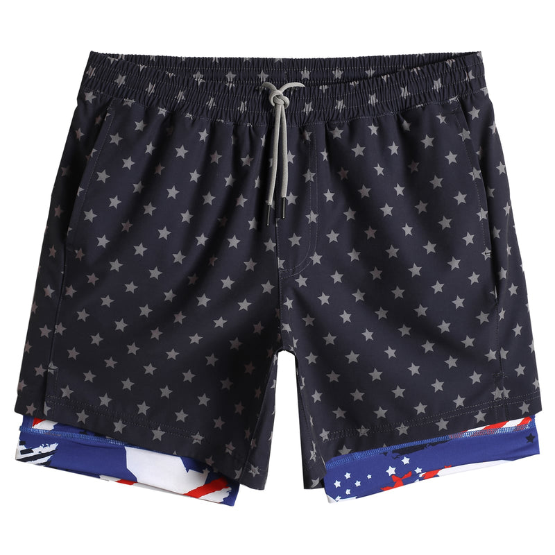 2 in 1 Stretch Long Lined Star Gym Shorts
