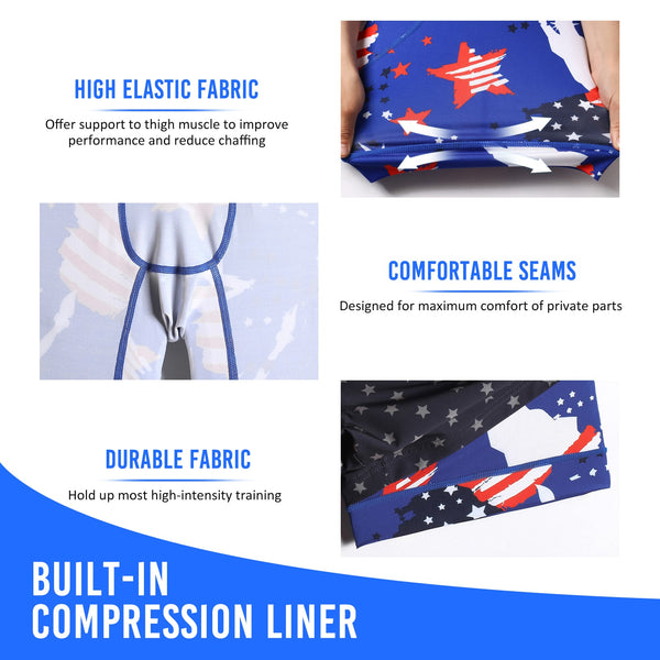 2 in 1 Stretch Long Lined Star Gym Shorts