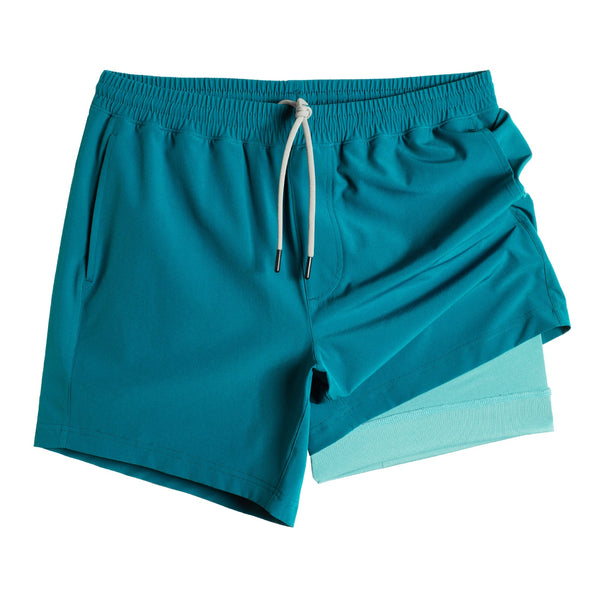 2-in-1 Stretch Short Lined Cyan Blue Gym Shorts – maamgic