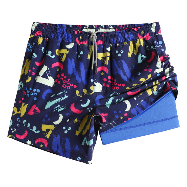 2 in 1 Stretch Short Lined Geometric Doodle Gym Shorts